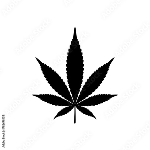 Black cannabis leaf silhouette on transparent  background  