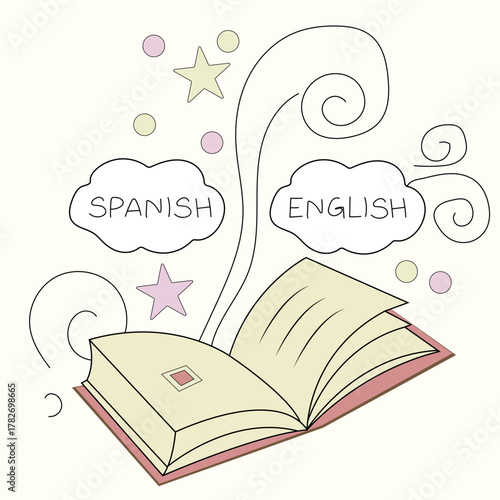 Book illustration showing English and Spanish translation vector