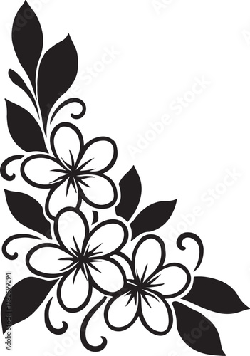  illustration of plumeria flowers and leaves forming a decorative corner element