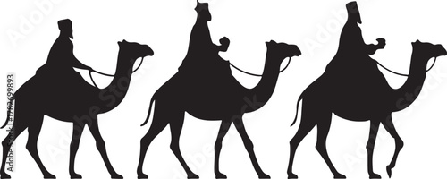 Three Wise Men With Camels Silhouette vector