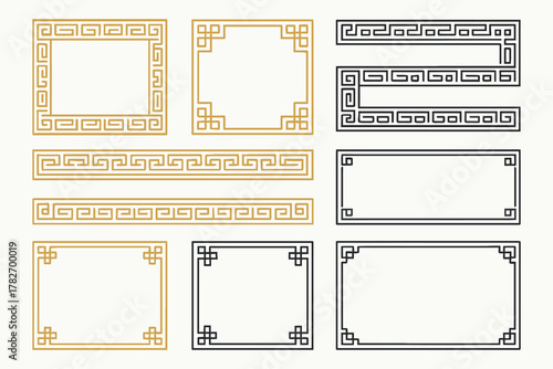 Collection of elegant decorative borders and frames with geometric and traditional patterns