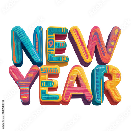 New Year colorful sign isolated on a transparent background