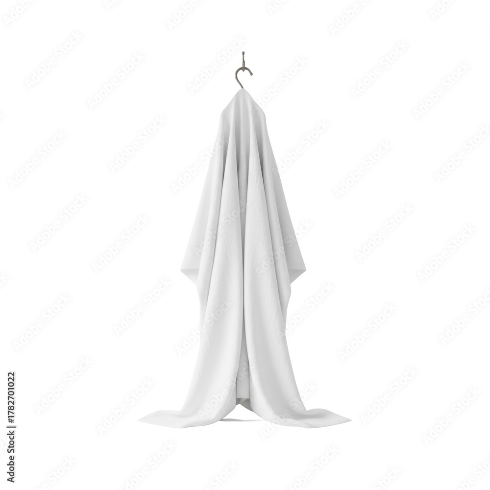 Fototapeta premium Crisp white towel draped on a metal hook, a minimalist aesthetic showcasing clean design on black