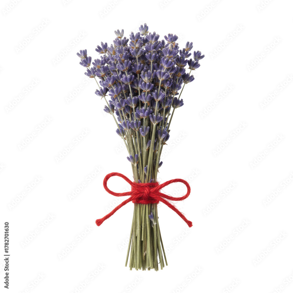 Fototapeta premium Dried lavender bunch tied with string, isolated on a dark studio setting, offering a calming aromatherapy concept