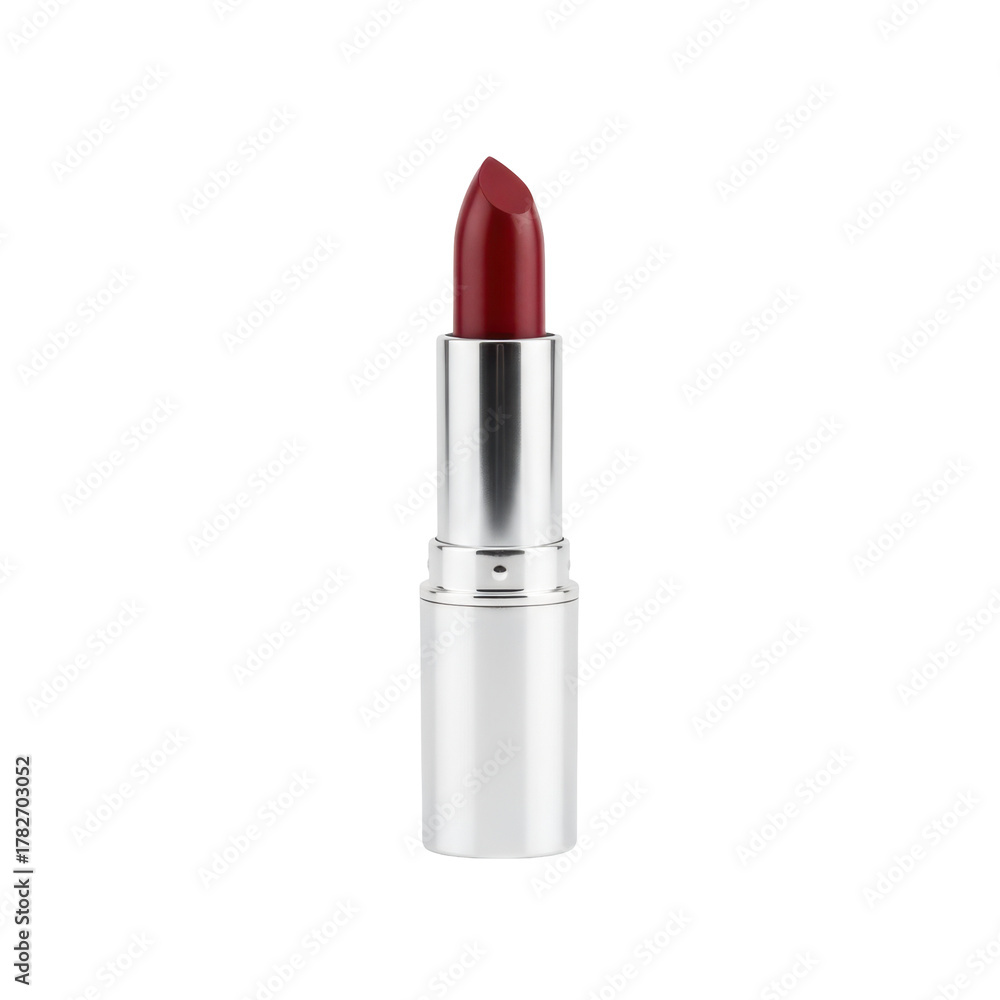 Obraz premium Elegant red lipstick in silver tube for beauty and fashion projects, a timeless icon.