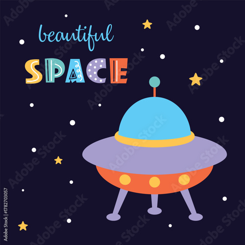 cartoon poster with spaceship