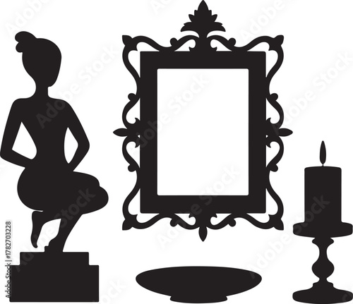 Artistic Decor Silhouette Icons Set Sculpture Frame Candle Stand Minimal Design