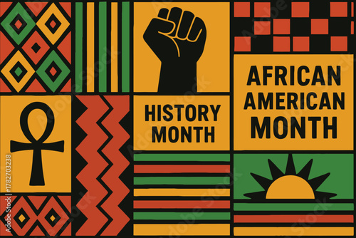Vibrant african american history month celebration with symbols of heritage and unity
