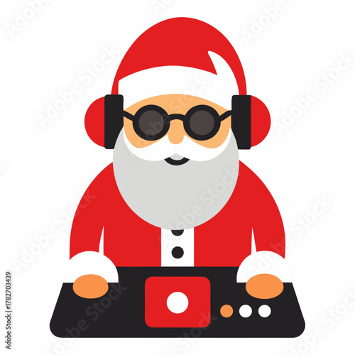 Santa claus dj with headphones and turntable