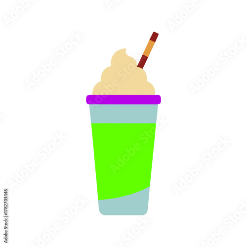 Colorful cartoon drink with whipped cream and straw