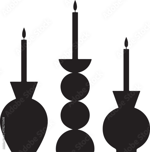 Balanced Geometric Vases and Candles Silhouette Icons Set Minimal Modern Design