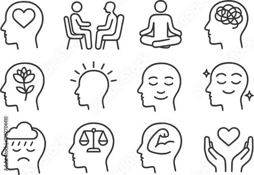 Mental Health and Mindfulness Line Icons Collection