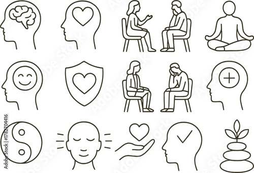 Mental Health and Wellness Line Icons Set