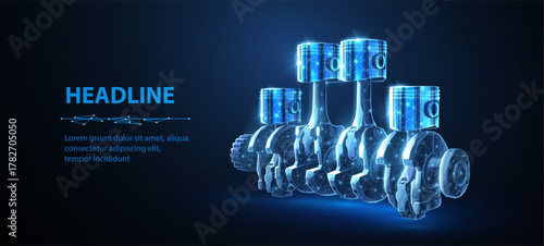 Abstract 3d vector engine piston. Car part, Drive additive, Spare rod, Motor piston technology, Horsepower automotive, Mechanic innovation, Auto Engine concept

