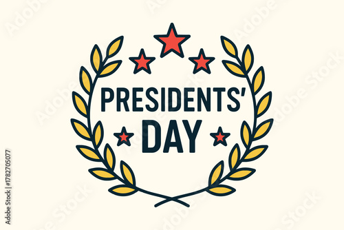 Presidents day celebration with laurel wreath and stars emblem