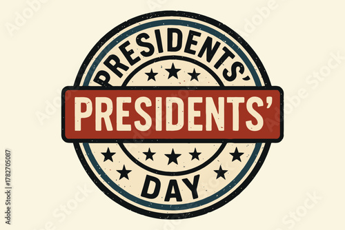 Vintage style presidents day stamp with stars and red banner celebrating american presidents