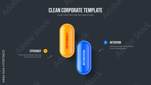 Advertising Campaign Two Option Diagram Slide Design. Financial Forecast 2 Element Infographic Slideshow Template. Sales Analysis Frame Layout Vector Illustration.
