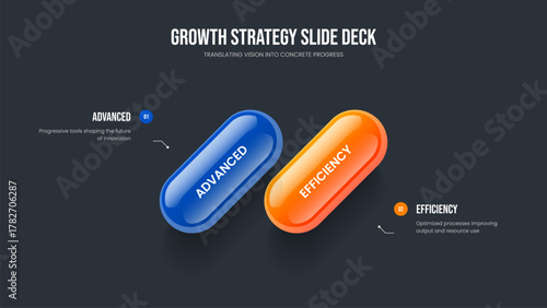 Marketing Solution Two Step Diagram Slide Design. Company Introduction Slideshow Template Vector Illustration. Sales Campaign 2 Option Infographic Frame Layout.