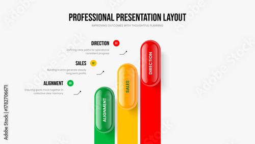 Consulting Strategy Three Option Infographic Slideshow Template. Company Analysis Frame Layout Vector Illustration. Financial Review 3 Step Diagram Slide Design.
