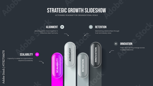 Consulting Visualization Frame Layout Vector Illustration. Company Plan Four Element Diagram Presentation Design. Advertising Insight 4 Step Infographic Slideshow Template.