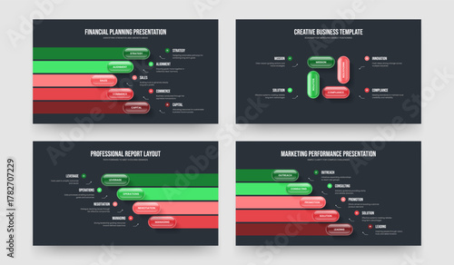 Investor Briefing Five Four Option Infographic Presentation Template Vector Illustration Bundle. Company Portfolio 5 4 Element Diagram Slide Layout Set.