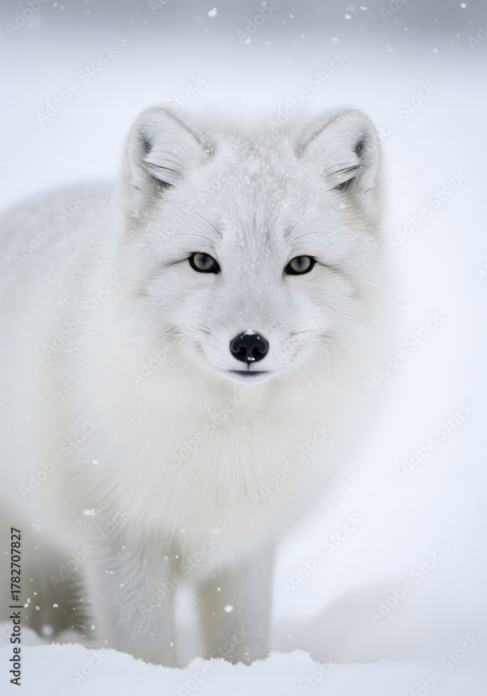 Fototapeta premium Close-up portrait of an Arctic fox in a blizzard