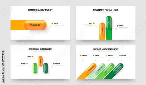 Modern Report One Two Three Four Element Infographic Presentation Design Vector Illustration Set. Investor Planning 1 2 3 4 Step Diagram Frame Layout Collection.