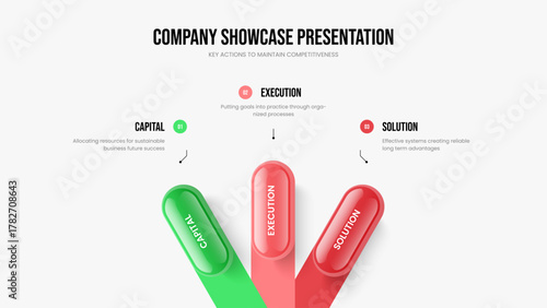 Professional Launch Presentation Layout Vector Illustration. Business Performance Three Element Infographic Frame Template. Modern Development 3 Option Diagram Slide Design.