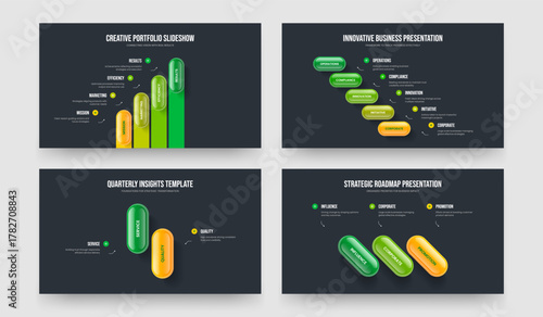 Digital Showcase Four Five Two Three Option Infographic Slideshow Layout Vector Illustration Collection. Enterprise Introduction 4 5 2 3 Element Diagram Frame Design Set.
