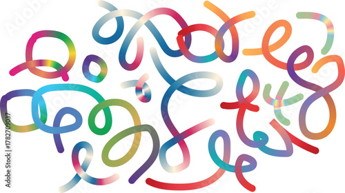 Abstract colorful curly lines and gradient shapes intertwined on transparent background isolated on white background isolated on transparent background