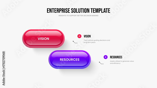 Investor Visualization Frame Design Vector Illustration. Service Profile Two Option Diagram Slide Layout. Business Forecast 2 Element Infographic Presentation Template.