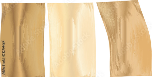 Three shiny golden textured rectangular banners with crumpled paper effect isolated on white background isolated on transparent background