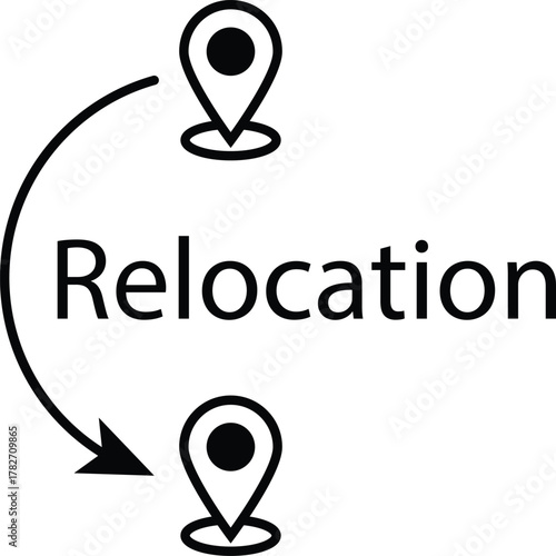 Outline vector icon representing relocation and business transfer. Depicts office move, company restructuring, logistics, or workflow change. Ideal for corporate presentations, infographics.