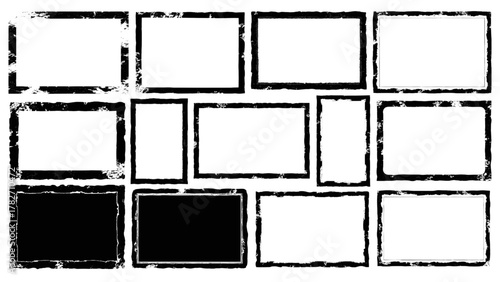 Vector illustration of collection of rough, grungestyle rectangular frames on a white background