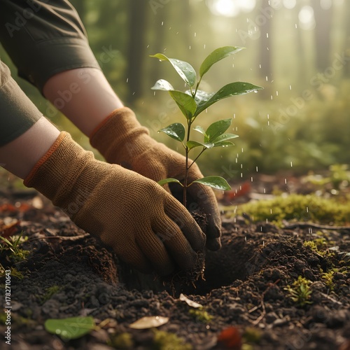 Wallpaper Mural Hands planting young tree sapling in forest for environmental conservation Torontodigital.ca