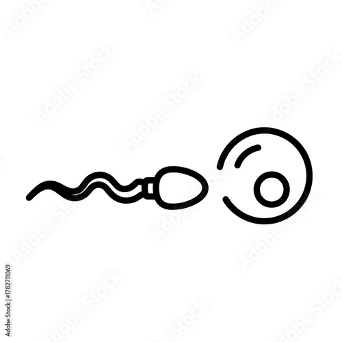 Illustration of a sperm cell near a round egg cell, isolated on a transparent background. Concept of medicine, reproductive health, and fertilization process