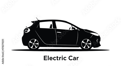 Simple black silhouette of a modern electric car with visible details