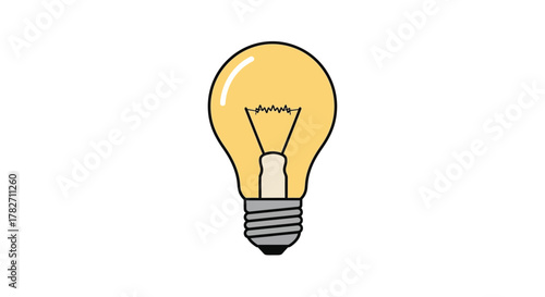 Simple cartoon illustration depicting a glowing yellow light bulb image