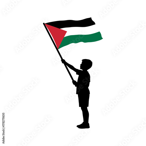 Silhouette of Child Holding Palestinian Flag – Symbolic Illustration of Hope and Solidarity. premimum vector