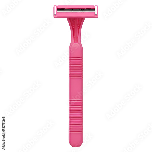 Single Pink Disposable Razor with Three Blades on Black Background shaving razor blade