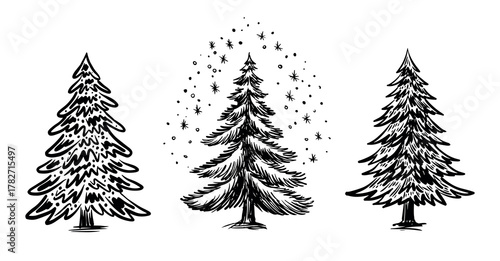 Christmas black trees set on white