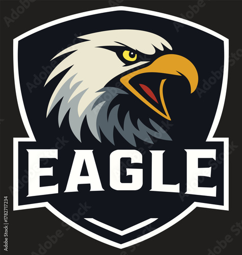 This striking illustration features a fierce eagle's head showcased in a bold emblem design. The eagle's intense gaze and sharp beak convey strength and determination, making it an ideal logo for spor
