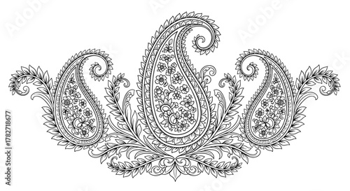 Elegant paisley floral design with intricate line work, perfect for stylish patterns, invitations, and creative projects with a beautiful vintage touch