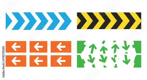 Directional arrows in multiple colors and styles on a white background