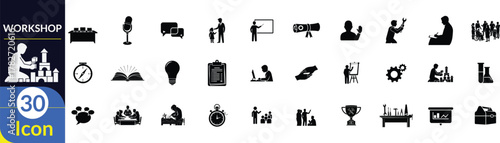 Collection of black and white silhouettes representing various professions and activities