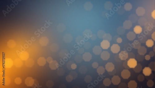 A vibrant blue and orange background with a multitude of hexagonal shapes scattered throughout. The blue and orange colors create a striking contrast. The shapes are of different sizes