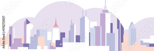 Modern City Skyline Vector Featuring Pastel Buildings, Spires, and Abstract Background for Architecture, Urban Design, Illustration, and Metropolitan Branding