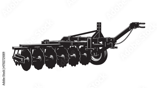 Agricultural disc harrow illustration for farming equipment needs, featuring durable design, perfect for illustrating modern agriculture technology and farm machinery uses