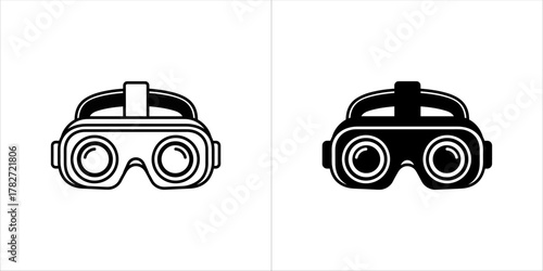 Two virtual reality headset icons, one outlined and one solid black, on a