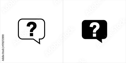Two question mark icons in speech bubbles, one outlined and one filled